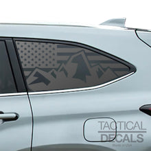 Load image into Gallery viewer, USA Flag with Mountain Scene Decals 2020 - 2025 Toyota Highlander Rear Windows - Matte Black
