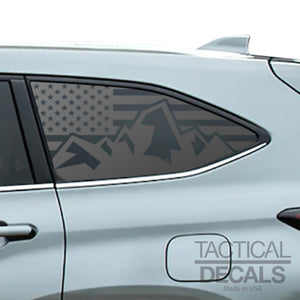 USA Flag with Mountain Scene Decals 2020 - 2025 Toyota Highlander Rear Windows - Matte Black
