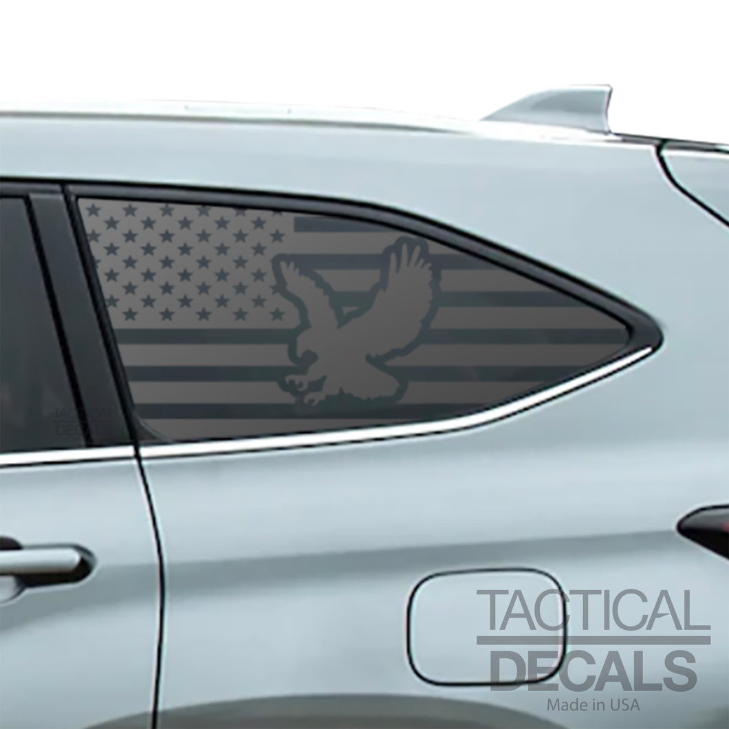 USA Flag with Eagle Decals 2020 - 2025 Toyota Highlander Rear Windows - Matte Black