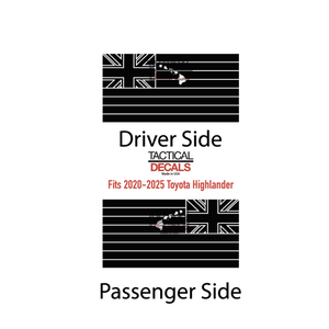 State of Hawaii Flag Decal for 2020 - 2025 Toyota Highlander Rear Windows - Matte Black