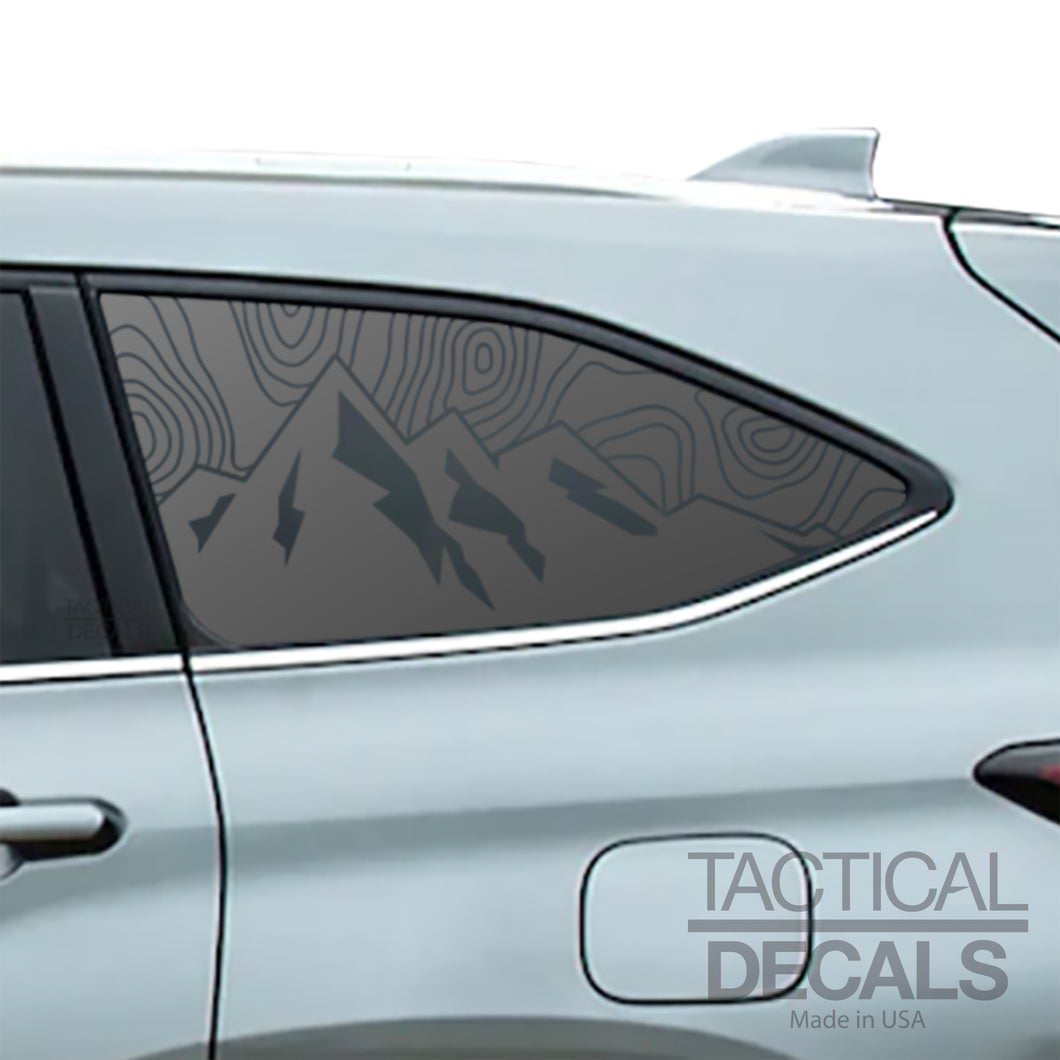 Topography Mountain Scene Decals 2020 - 2025 Toyota Highlander Rear Windows - Matte Black