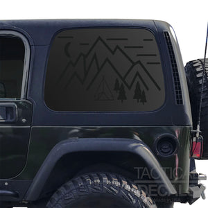 Minimalist Mountain Scene Decal for 1997 - 2006 Jeep Wrangler TJ 2 Door only - Hardtop Windows - Matte Black