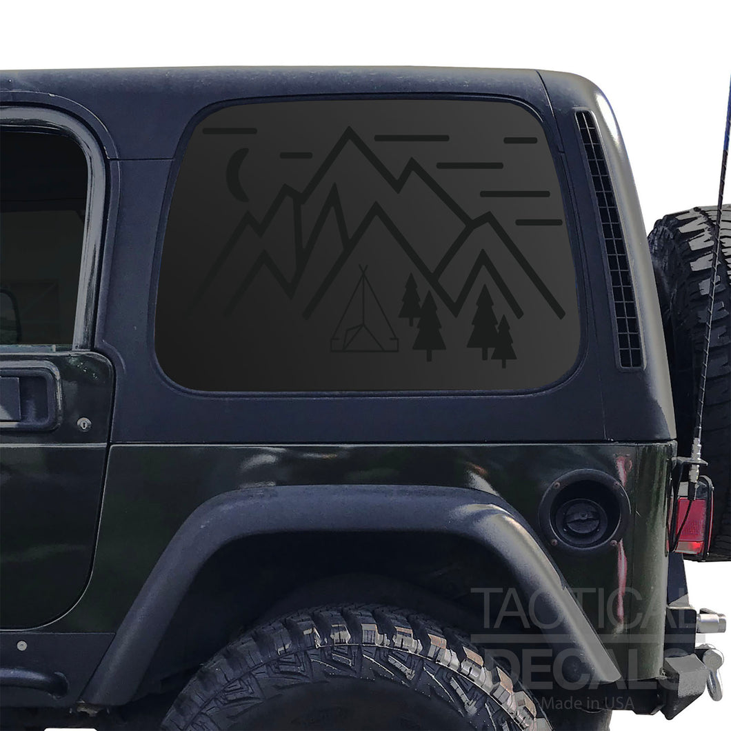 Minimalist Mountain Scene Decal for 1997 - 2006 Jeep Wrangler TJ 2 Door only - Hardtop Windows - Matte Black