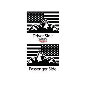 USA Flag with Mountains Decal for 1997 - 2006 Jeep Wrangler TJ 2 Door only - Hardtop Windows - Matte Black