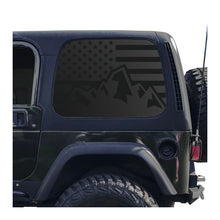 Load image into Gallery viewer, USA Flag with Mountains Decal for 1997 - 2006 Jeep Wrangler TJ 2 Door only - Hardtop Windows - Matte Black
