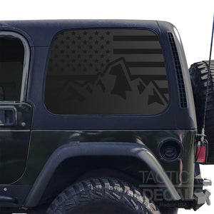 USA Flag with Mountains Decal for 1997 - 2006 Jeep Wrangler TJ 2 Door only - Hardtop Windows - Matte Black