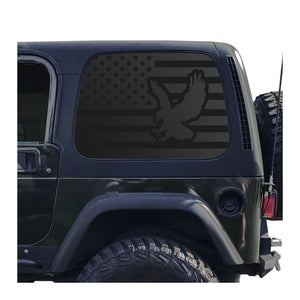 USA Flag with Eagle Decal for 1997 - 2006 Jeep Wrangler TJ 2 Door only - Hardtop Windows - Matte Black