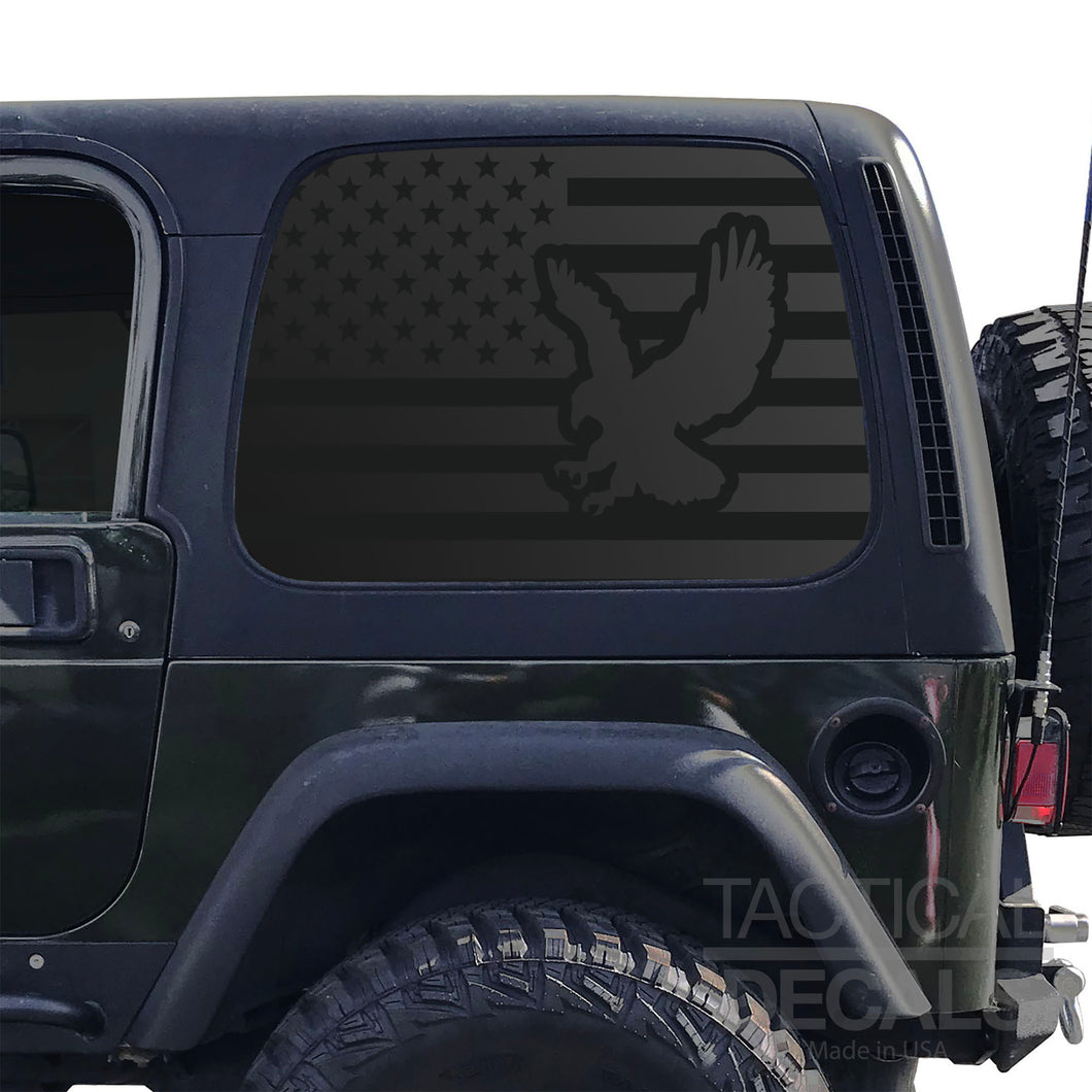USA Flag with Eagle Decal for 1997 - 2006 Jeep Wrangler TJ 2 Door only - Hardtop Windows - Matte Black