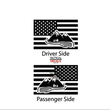 Load image into Gallery viewer, USA Flag with Mountains Decal for 1997 - 2006 Jeep Wrangler TJ 2 Door only - Hardtop Windows - Matte Black
