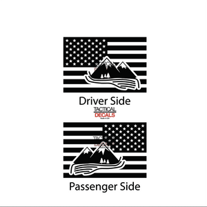 USA Flag with Mountains Decal for 1997 - 2006 Jeep Wrangler TJ 2 Door only - Hardtop Windows - Matte Black