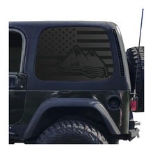 Load image into Gallery viewer, USA Flag with Mountains Decal for 1997 - 2006 Jeep Wrangler TJ 2 Door only - Hardtop Windows - Matte Black
