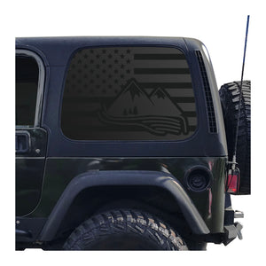USA Flag with Mountains Decal for 1997 - 2006 Jeep Wrangler TJ 2 Door only - Hardtop Windows - Matte Black