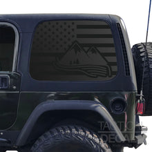 Load image into Gallery viewer, USA Flag with Mountains Decal for 1997 - 2006 Jeep Wrangler TJ 2 Door only - Hardtop Windows - Matte Black
