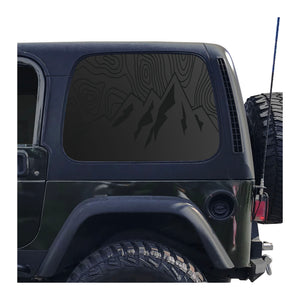 Topography Mountain Scene Decal for 1997 - 2006 Jeep Wrangler TJ 2 Door only - Hardtop Windows - Matte Black