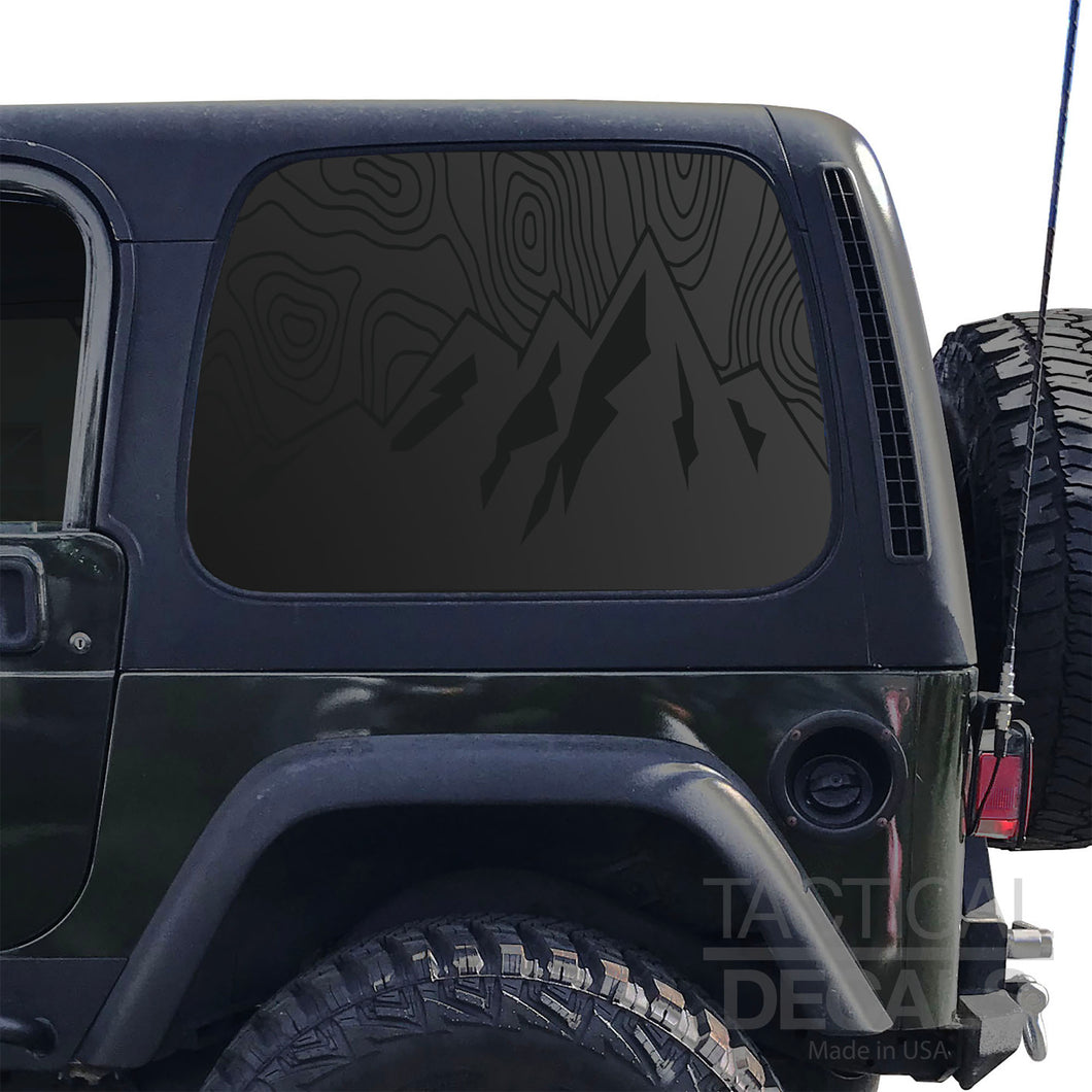 Topography Mountain Scene Decal for 1997 - 2006 Jeep Wrangler TJ 2 Door only - Hardtop Windows - Matte Black