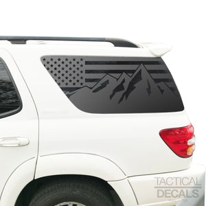 USA Flag w/ Mountain Scene Decal for 2000 - 2007 Toyota Sequoia Rear Windows - Matte Black