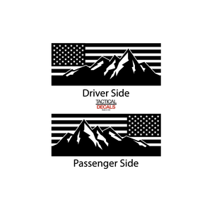 USA Flag w/ Mountain Scene Decal for 2000 - 2007 Toyota Sequoia Rear Windows - Matte Black