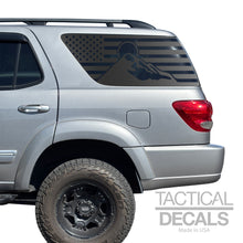 Load image into Gallery viewer, USA Flag w/ Mountain Scene Decal for 2001 - 2007 Toyota Sequoia Rear Windows - Matte Black
