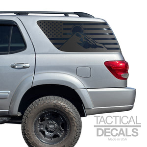 USA Flag w/ Mountain Scene Decal for 2001 - 2007 Toyota Sequoia Rear Windows - Matte Black