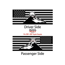 Load image into Gallery viewer, USA Flag w/ Mountain Scene Decal for 2001 - 2007 Toyota Sequoia Rear Windows - Matte Black

