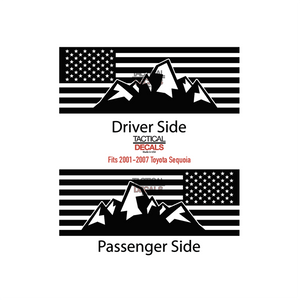 USA Flag w/ Mountain range Decal for 2001 - 2007 Toyota Sequoia Rear Windows - Matte Black
