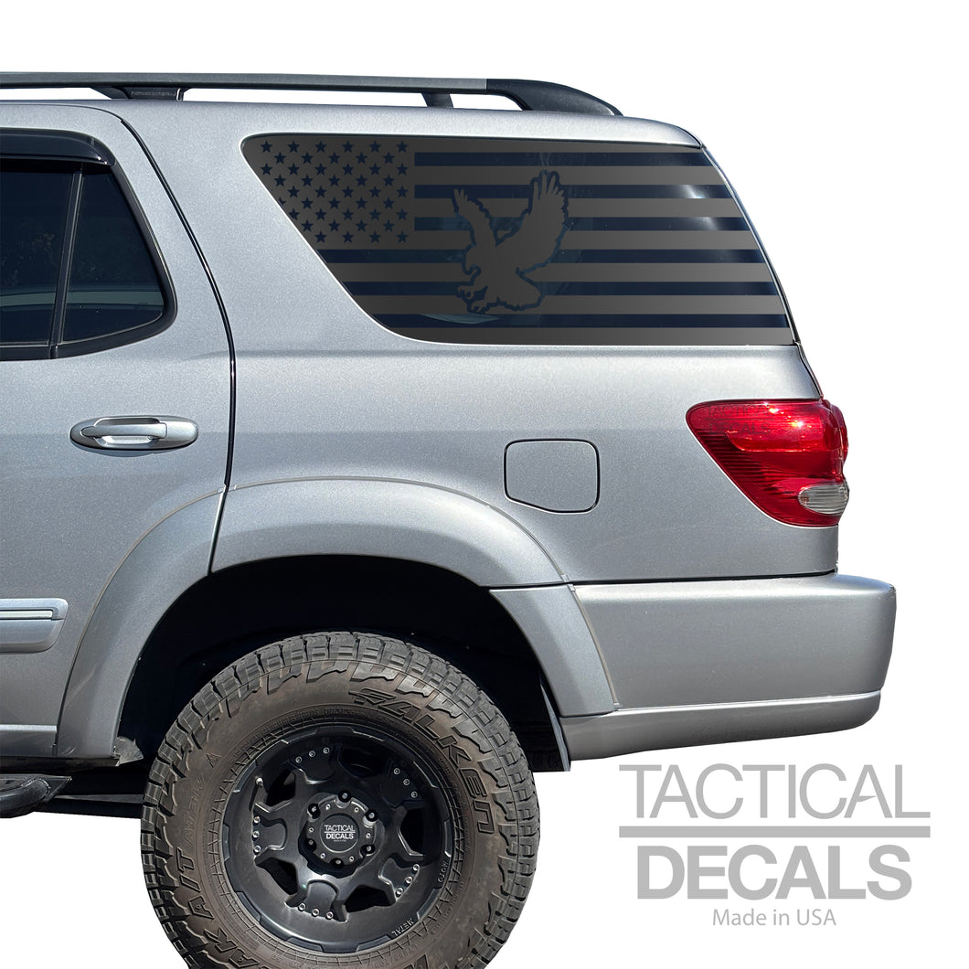 USA Flag w/ Eagle Flying Decal for 2001 - 2007 Toyota Sequoia Rear Windows - Matte Black