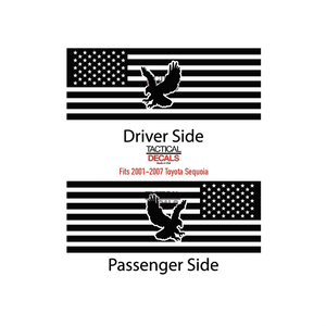 USA Flag w/ Eagle Flying Decal for 2001 - 2007 Toyota Sequoia Rear Windows - Matte Black