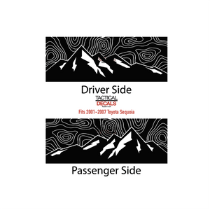 Topography map w/ Mountain Scene Decal for 2001 - 2007 Toyota Sequoia Rear Windows - Matte Black