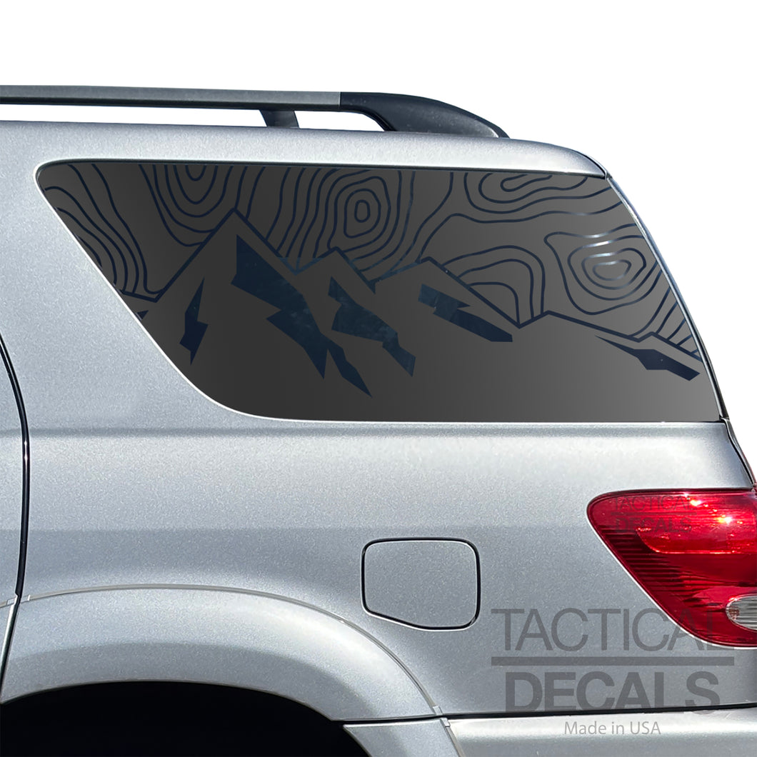 Topography map w/ Mountain Scene Decal for 2001 - 2007 Toyota Sequoia Rear Windows - Matte Black