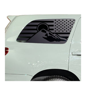 USA Flag with Mountain Scene Decal for 2008 - 2022 Toyota Sequoia Rear Windows - Matte Black