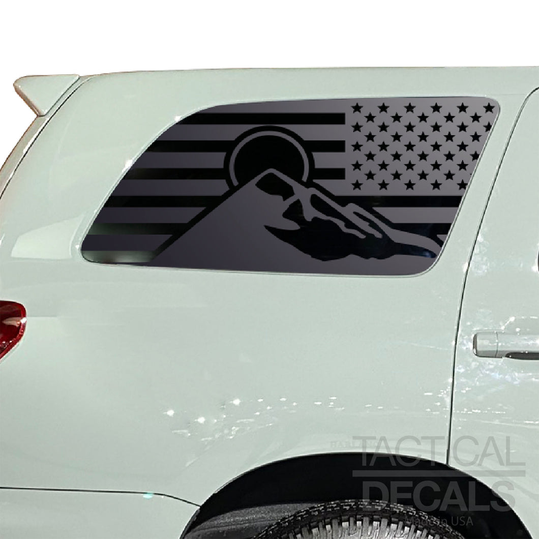USA Flag with Mountain Scene Decal for 2008 - 2022 Toyota Sequoia Rear Windows - Matte Black