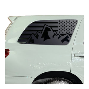 USA Flag with Mountain Scene Decal for 2008 - 2022 Toyota Sequoia Rear Windows - Matte Black