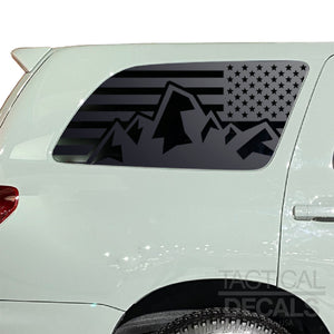 USA Flag with Mountain Scene Decal for 2008 - 2022 Toyota Sequoia Rear Windows - Matte Black