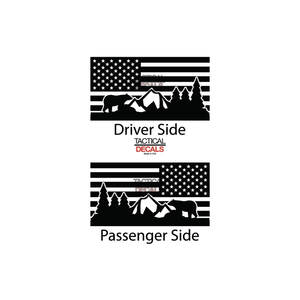 USA Flag w/ Mountain Bear Scene Decal for 2023 - 2024 Toyota Sequoia Rear Windows - Matte Black