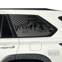 Load image into Gallery viewer, USA Flag w/ Wildlife Mountain Scene Decal for 2023 - 2024 Toyota Sequoia Rear Windows - Matte Black
