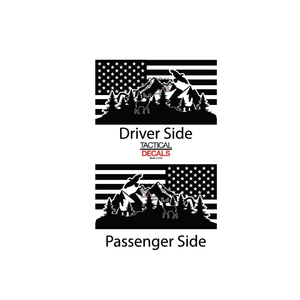 USA Flag w/ Wildlife Mountain Scene Decal for 2023 - 2024 Toyota Sequoia Rear Windows - Matte Black