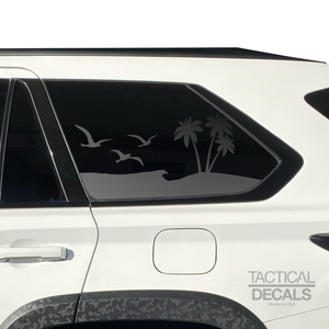 Tropical Beach Scene Decal for 2023 - 2024 Toyota Sequoia Rear Windows - Matte Black