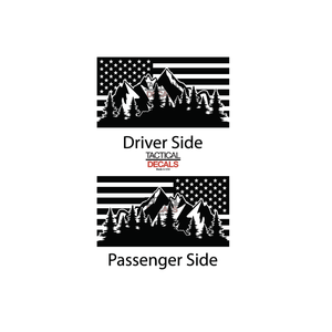 USA Flag w/ Mountain Scene Decal for 2023 - 2024 Toyota Sequoia Rear Windows - Matte Black