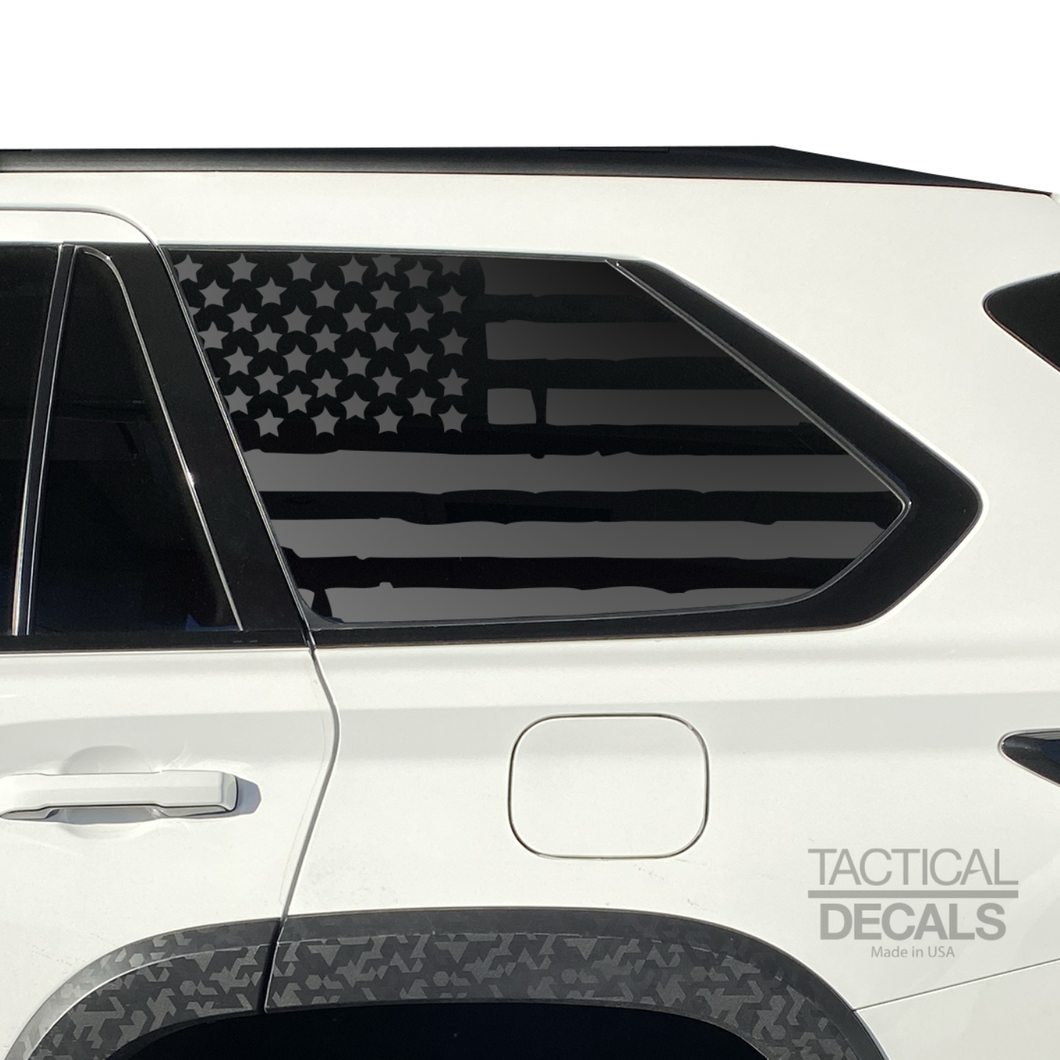 Distressed USA Flag Decal for 2023 - 2024 Toyota Sequoia Rear Windows - Matte Black