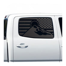 Load image into Gallery viewer, USA Flag with Mountain Scene Decal for 2005 - 2015 Toyota Tacoma Rear Door Windows - Matte Black
