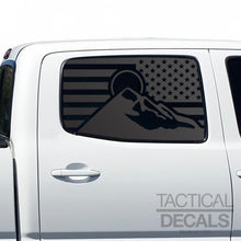 Load image into Gallery viewer, USA Flag with Mountain Scene Decal for 2005 - 2015 Toyota Tacoma Rear Door Windows - Matte Black

