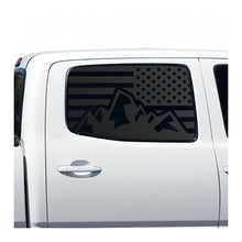 Load image into Gallery viewer, USA Flag with Mountain Scene Decal for 2005 - 2015 Toyota Tacoma Rear Door Windows - Matte Black
