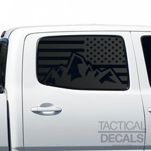 Load image into Gallery viewer, USA Flag with Mountain Scene Decal for 2005 - 2015 Toyota Tacoma Rear Door Windows - Matte Black
