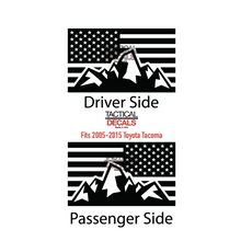 Load image into Gallery viewer, USA Flag with Mountain Scene Decal for 2005 - 2015 Toyota Tacoma Rear Door Windows - Matte Black

