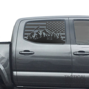 USA Flag w/Wildlife Scene Decal for 2016 - 2023 Toyota Tacoma Rear Door Windows - Matte Black