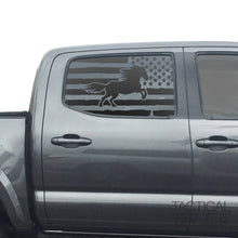 Load image into Gallery viewer, Distressed USA Flag w/Horse Decal for 2016 - 2023 Toyota Tacoma Rear Door Windows - Matte Black
