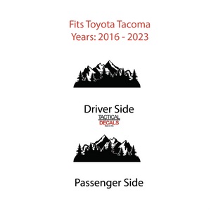 Mountain Scene Decal for 2016 - 2023 Toyota Tacoma Rear Door Windows - Matte Black