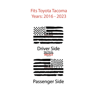 Distressed USA Flag Decal for 2016 - 2023 Toyota Tacoma Rear Door Windows - Matte Black