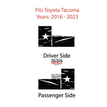 Load image into Gallery viewer, Distressed State of Texas Flag Decal for 2016 - 2023 Toyota Tacoma Rear Door Windows - Matte Black
