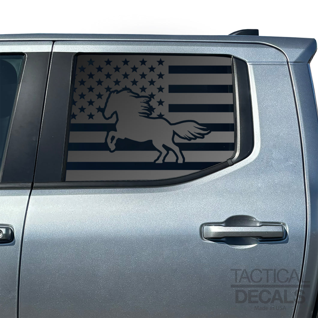 USA Flag with Horse Decal for 2024+ Toyota Tacoma Rear Door Windows - Matte Black